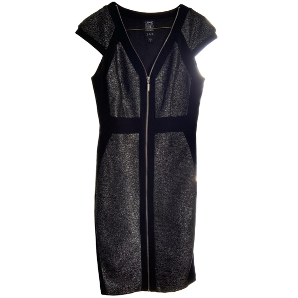 Jax Metallic Silver Zip Front Sheath Dress Size 2 - Picture 1 of 7